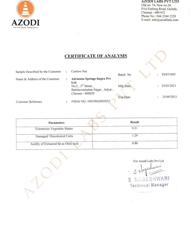 Cashew COA