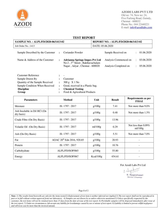 Coriander Powder - Report